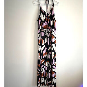 Soma Wknd Jersey Maxi Bra Halter Dress Women's X-Large Black Brown Tie Waist